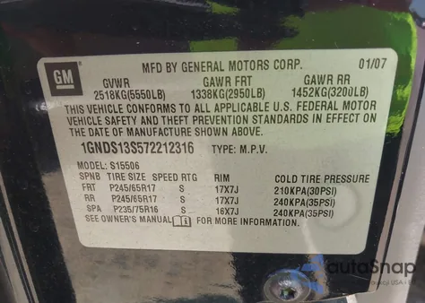 2007 Chevrolet Trailblazer Lt z USA, uszkodzony, nr VIN 1GNDS13S572212316